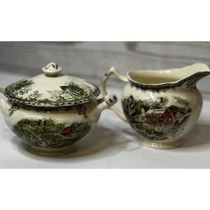 Johnson Brothers FRIENDLY VILLAGE Creamer W/Handle & Sugar Bowl W/Lid - 3 Pcs